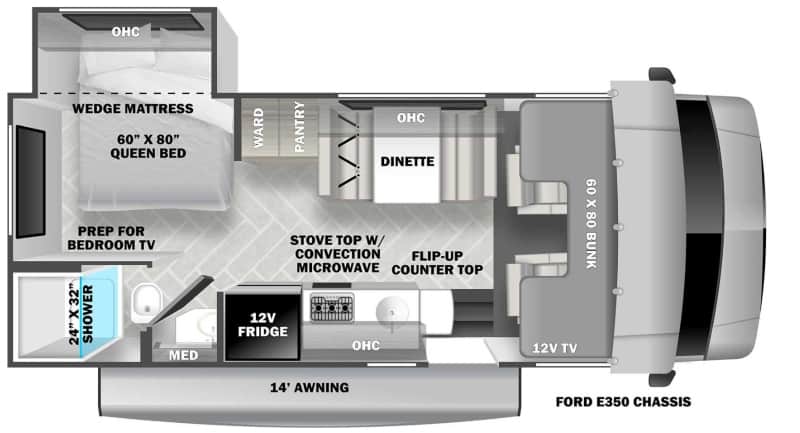 Cheapest Class C RVs Forest River Sunseeker LE 2250SLE Ford E-350 Floorplan
