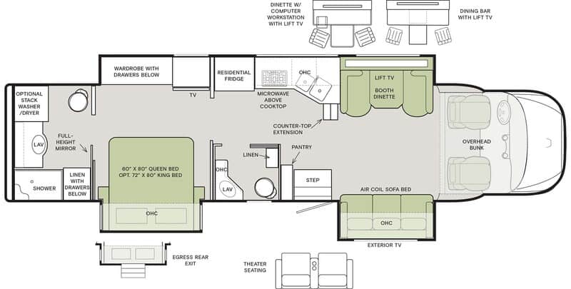 Class C RV Full Time Living Tiffin Allegro Bay 38BB Floorplan