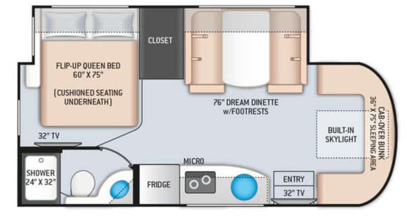 Class C RV Under 25 Feet Thor Tiburon 24TT Floorplan