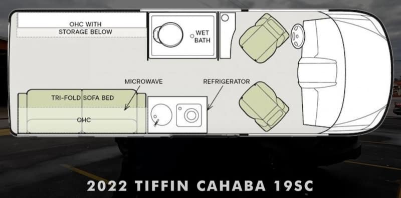 Class B RVs With a Bathroom Tiffin Cahaba 19SC Floorplan