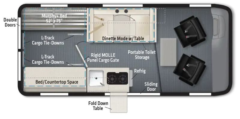 Small Class B RVs With a Bathroom Winnebago Solis Pocket Floorplan