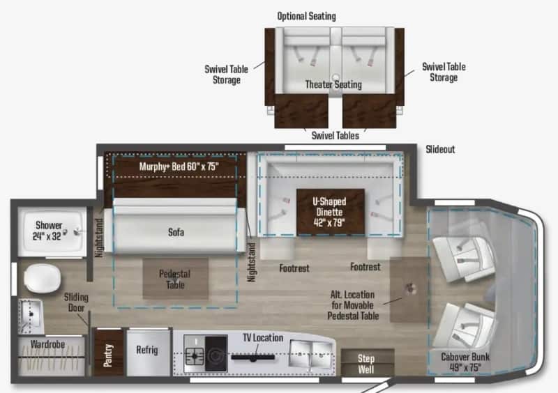 Class C RVs Under 25 Feet with Murphy Beds Winnebago Navion 24D Floorplan