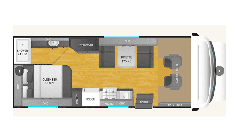 Nexus Triumph 23T floor plan of a class c motorhome with no slides